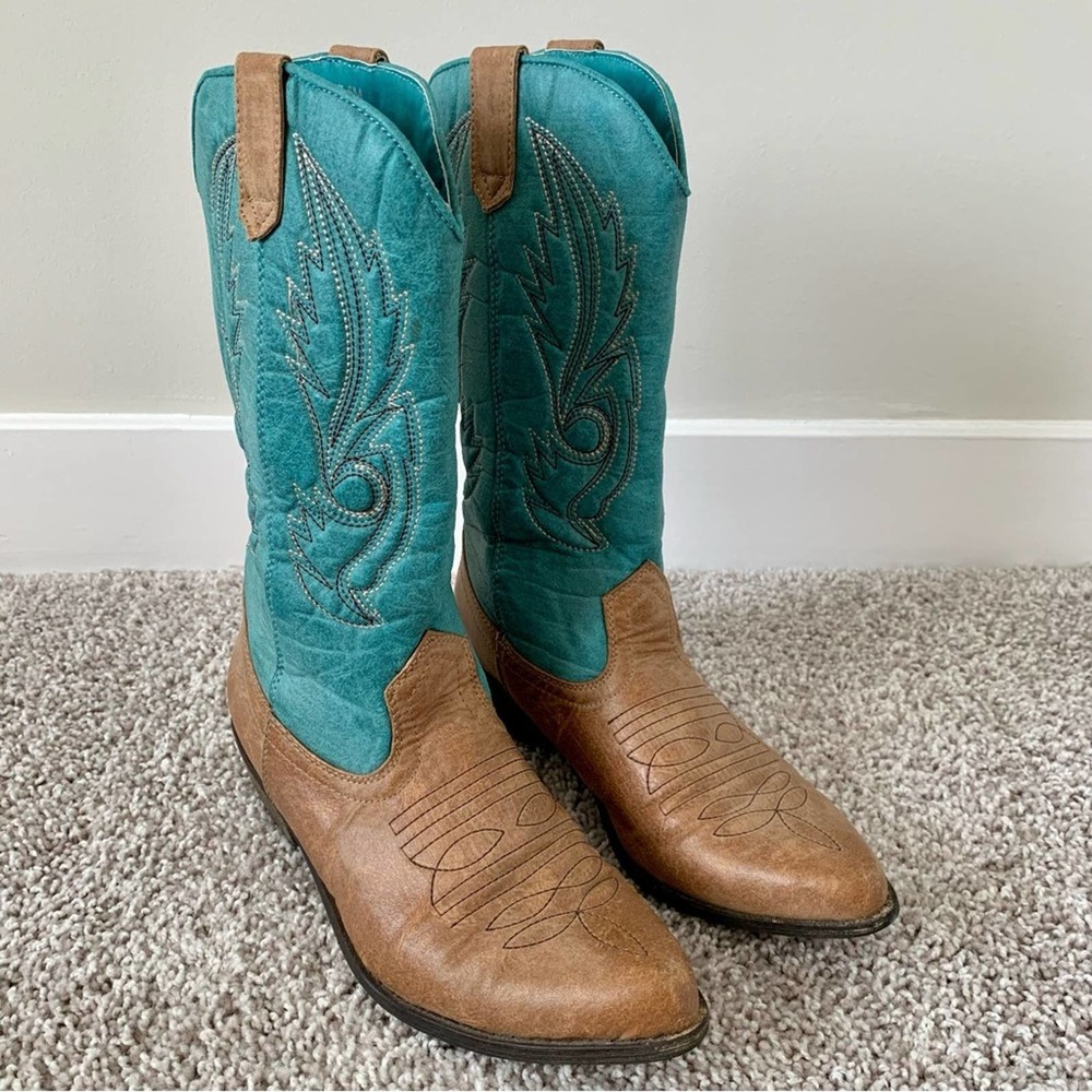 Coconuts by Matisse Gaucho Cowboy Boots Turquoise/Tan